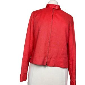 Nine West Linen Cafe Racer Jacket Full Zip Women’s Sz 12 Salmon